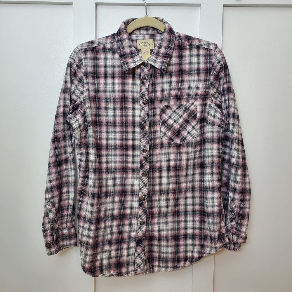 BLUE MOUNTAIN pink,‎ plaid flannel shirt, size M